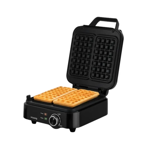 aparat de facut gofre/vafe h.koenig, capacitate 2 gofre, 3 treote de rumenire, strat antiaderent, gatire uniforma, maner izolat termic, indicator luminos, compact, intuitiv, negru