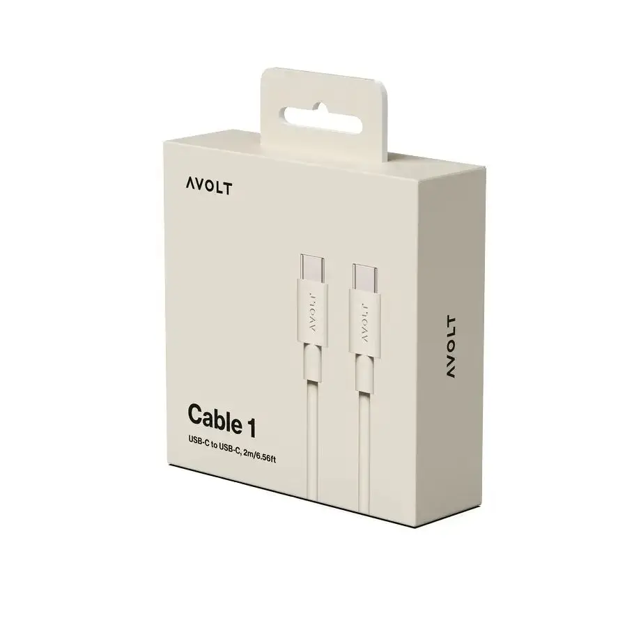 cutie cablu de date si incarcare rapida, avolt, usb-c, usb-c, 2 metri crem