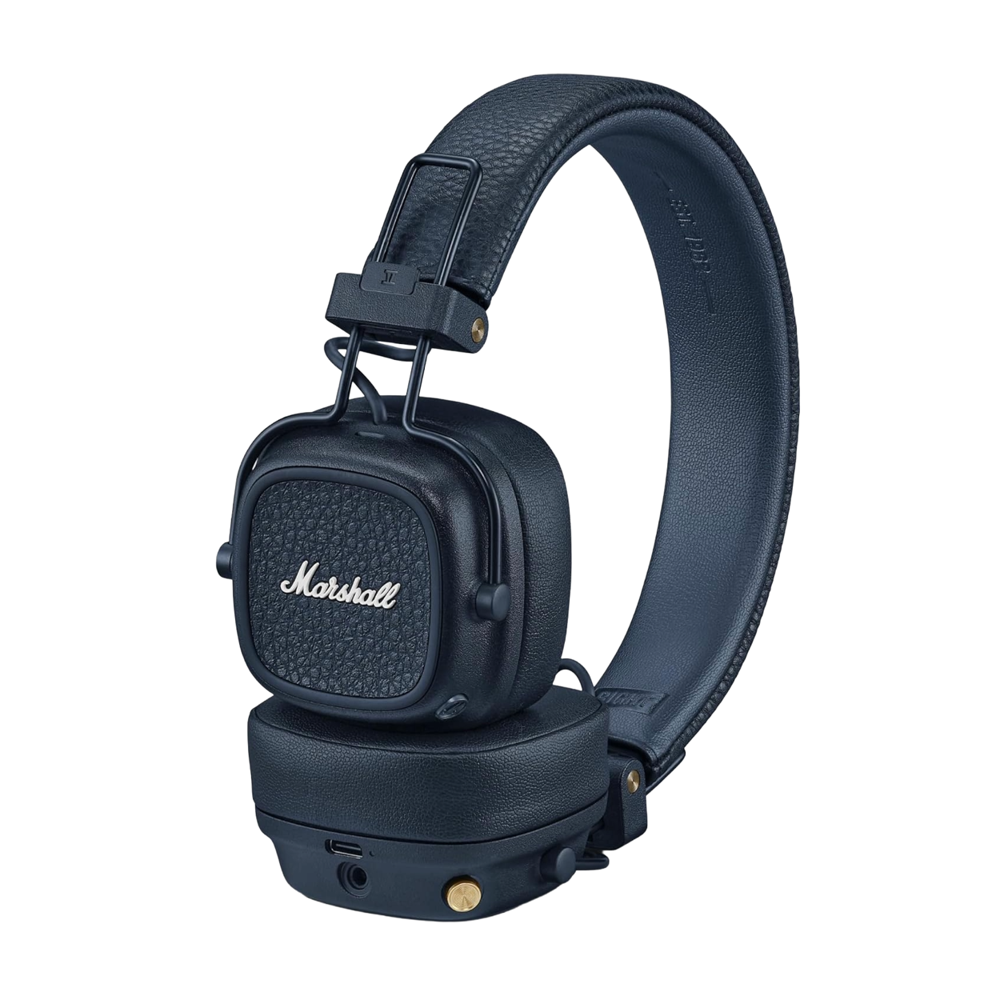 casti on-ear marshall, major v, autonomie 100 ore, wireless, pliabil, functie incarcare rapida, buton M personalizabil, 106 dB, difuzor 40 mm dinamic, include cablu audio 3.5 mm, bleumarin