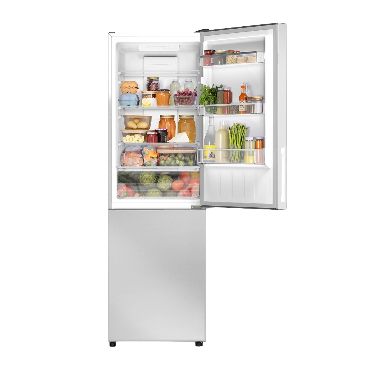 combina frigorifica create inox, cu o usa deschisa