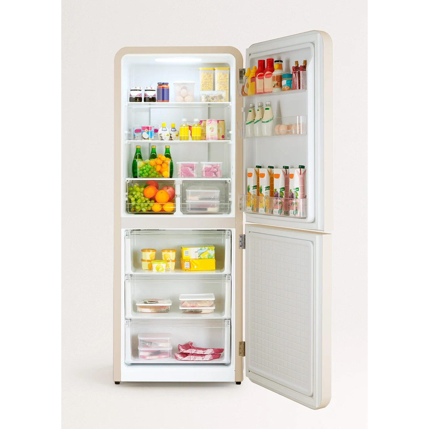 combina frigorifica crem cu manere gold, create, 401 litri