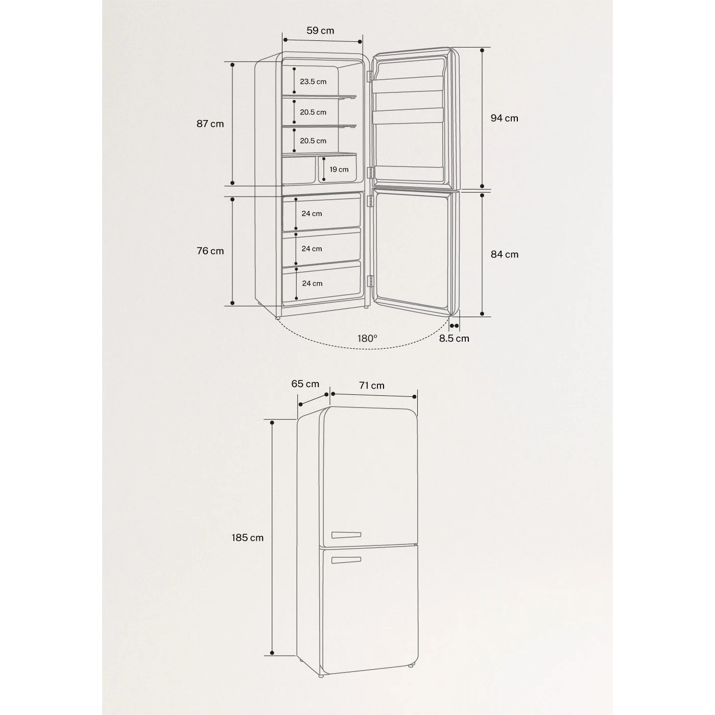 combina frigorifica crem cu manere gold, create, 401 litri, schema de instalare