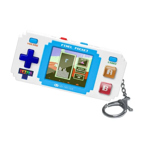 mini consola portabila de buzunar, cu atasament de breloc si design retro, ecran color cu 10 jocuri bonus