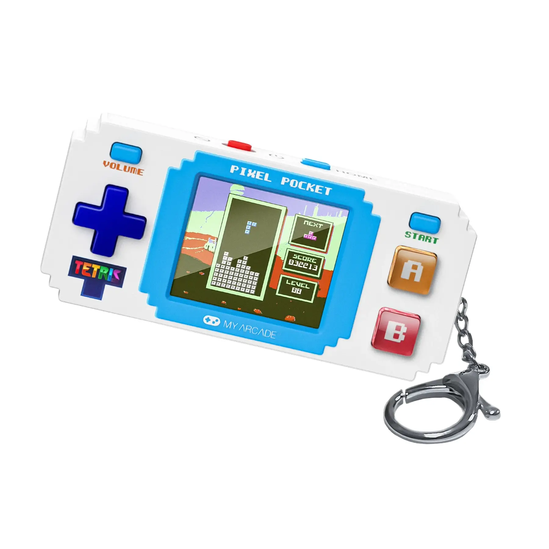 mini consola portabila de buzunar, cu atasament de breloc si design retro, ecran color cu 10 jocuri bonus