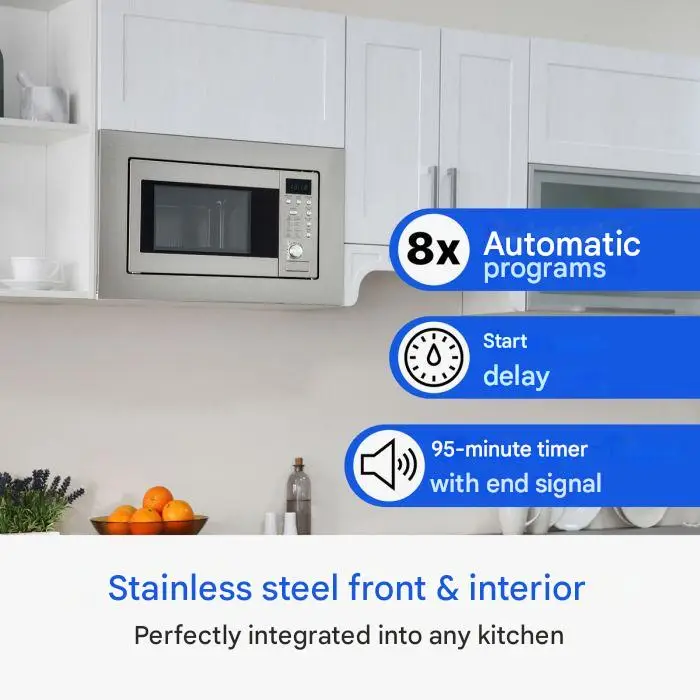 cuptor cu microunde incorporabil bomann, cu functie grill, 8 programe automate, pornire intarziata, timer 95 min