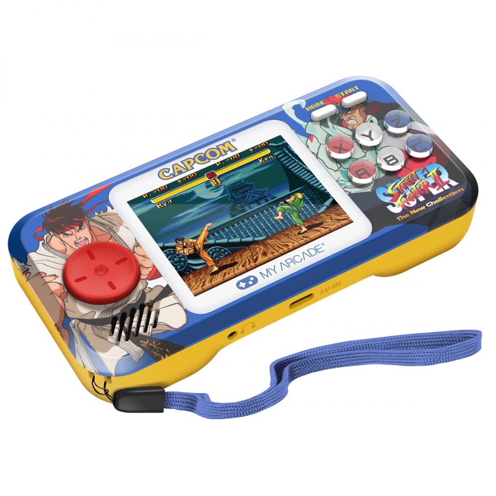 mini consola de buzunar super street fighter myarcade, pocket player pro, grafica originala, display 2.75 inch, iluminare ajustabila, difuzor extern, adaptor casti, potrivit pentru game rooms si colectionari, multicolor