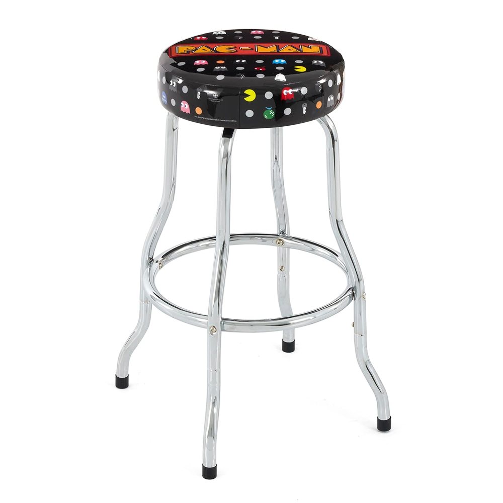 scaun de bar ajustabil, arcade1up, pac-man stool, ideal sala de jocuri/cafenea/bar, inaltime ajustabila 55-75 cm, design retro si nostalgic, cadru din metal, accesoriu pentru console verticale, compact, multicolor