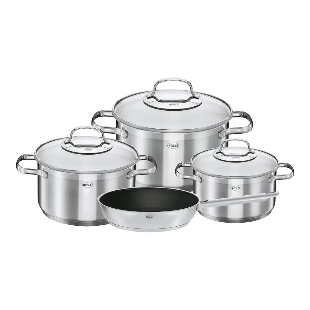 set 4 vase de gatit rosle, elegance, cu capac, din otel inoxidabil