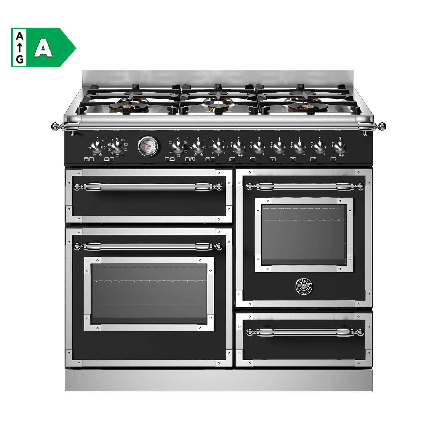 HER106L3ENET aragaz pe gaz 3 cuptoare colectie heritage bertazzoni negru mat
