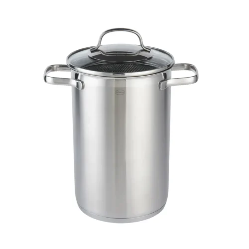 oala inalta cu capac 2in1, cu strecuratoare integrata, capacitate 4.5 litri, otel inoxidabil