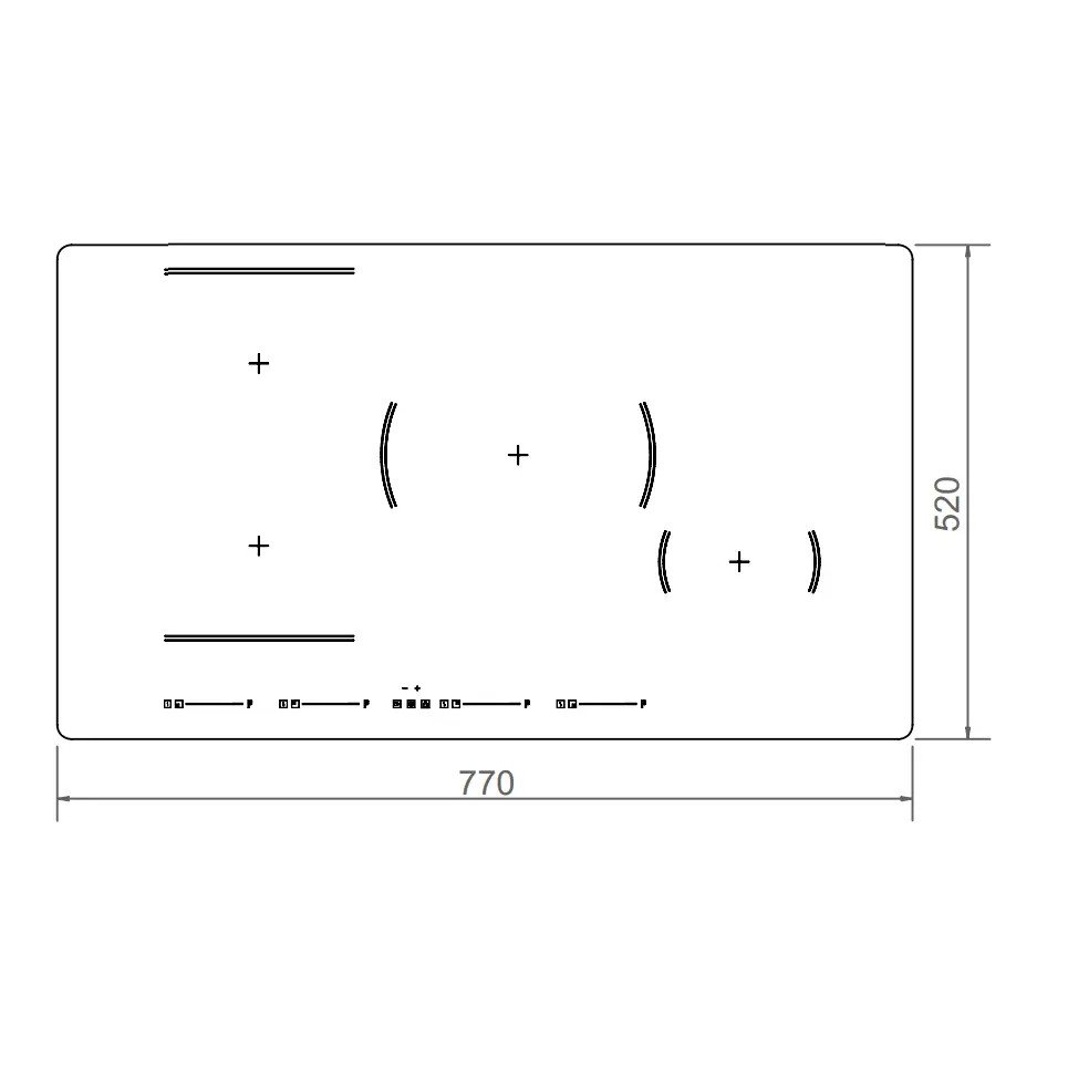 schema dimensiuni plita incorporabila cu inductie, bertazzoni italia, 4 arzatoare, 80 cm