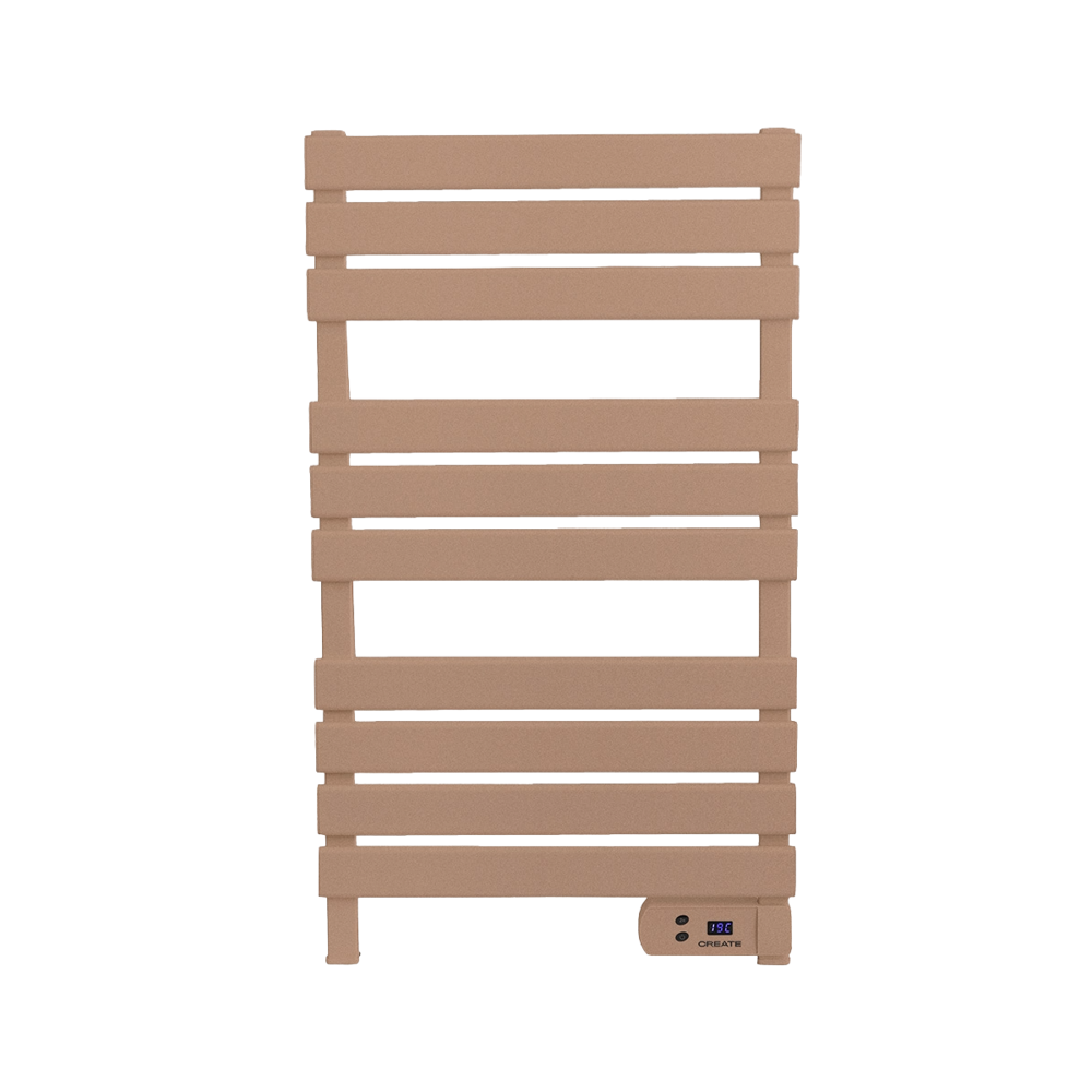 calorifer/radiator electric pentru baie create, warm towel, port-prosop, temperatura 40°C, panou de control digital, poate fi montat pe perete, timer 8 h, consum redus, picioare incluse, mocha