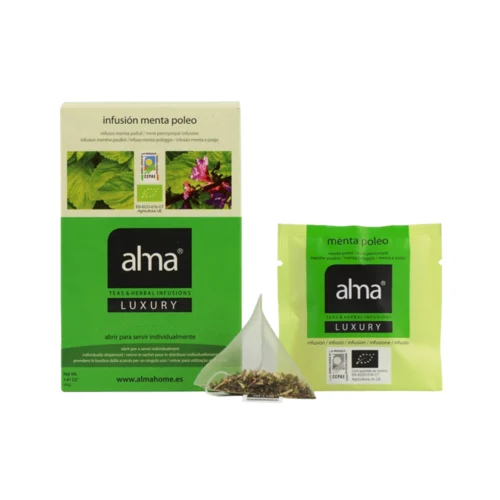 ceai bio plicuri, alma teas, poleo menta eco, 100% natural, surse sustenabile, efect relaxant, proprietati digestive, reduce disconfortul abdominal, imbunatateste somnul, gust echilibrat, 20 plicuri