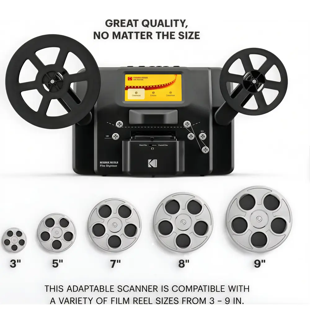convertor pentru film 8mm si super 8mm, kodak, reels film digitizer, compativil cu role de film de pana la 9 inci