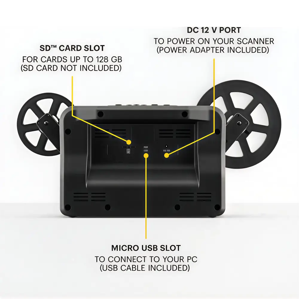 convertor pentru film 8mm si super 8mm, kodak, reels film digitizer, cu slot de card sd si micro-usb