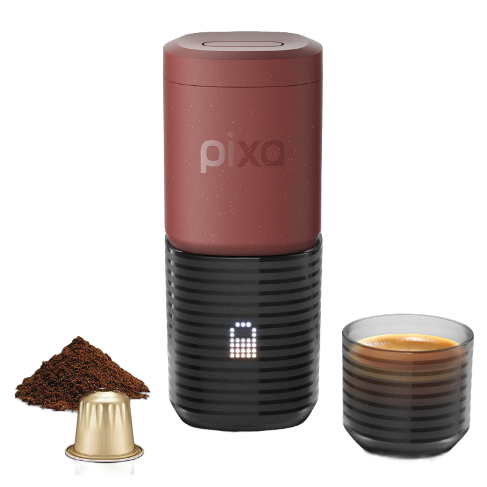 espressor automat portabil wacaco, pixapresso, 20 bari, ideal pentru calatorii, compactibil cu Nespresso/cafea macinata, 8-16 g cafea, display LED, temperatura reglabila, incalzire rapida, accesorii incluse, compact, rosu