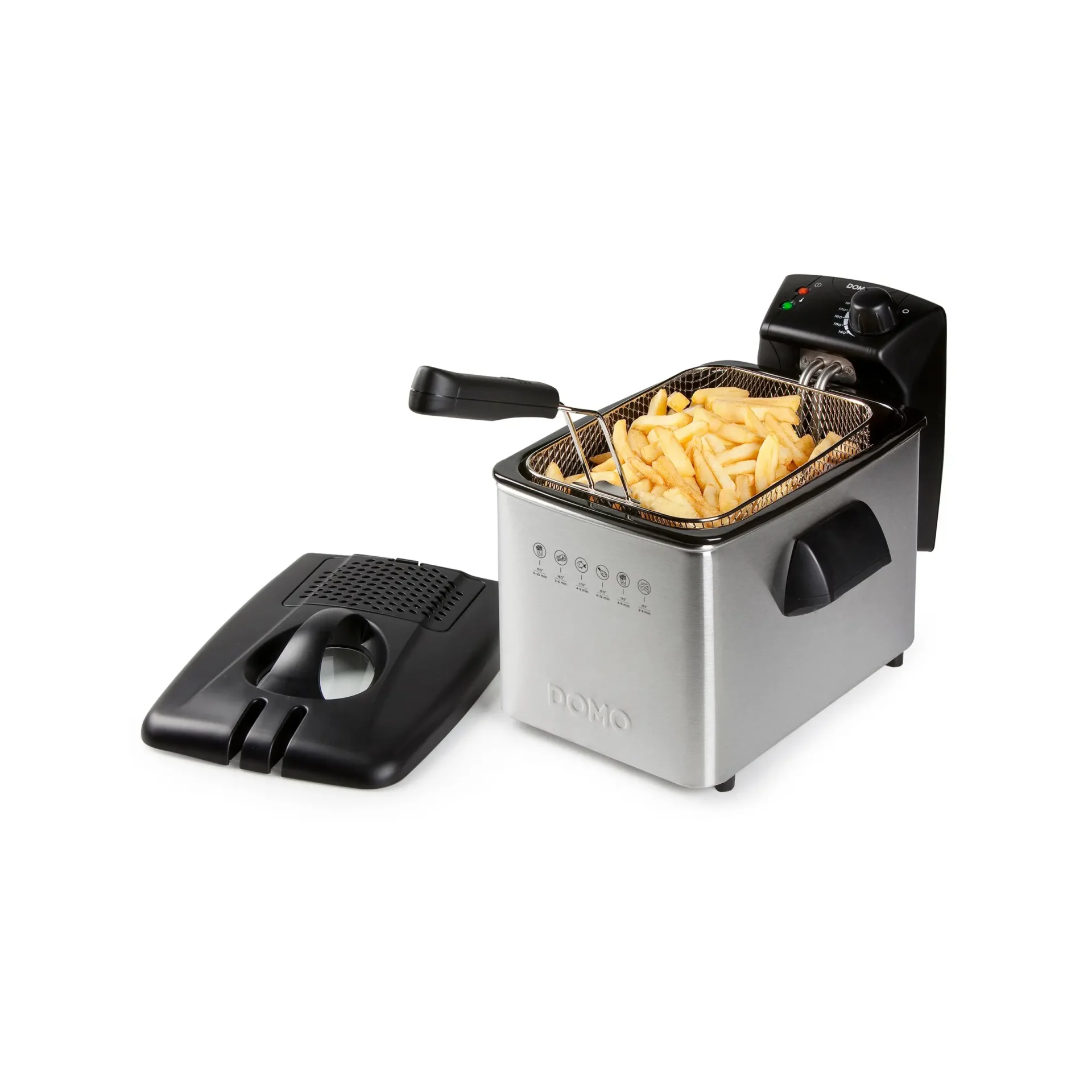 friteuza cu ulei, domo, capacitate 4 litri, 6 programe prestabilite, temperatura 190 grade, 3000 w, inox