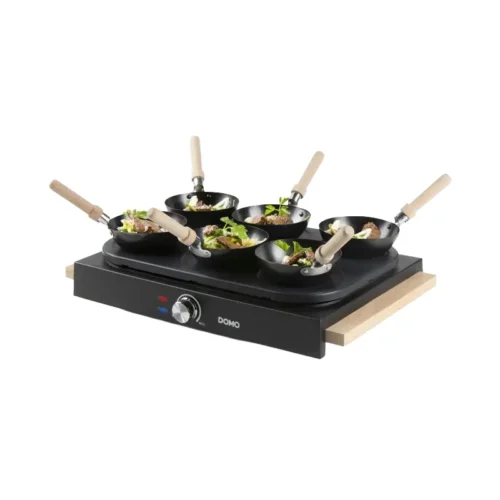 plita electrica 2in1, domo, gourmet set, ideala pentru 6 persoane, clatite si wok, 1000 w, negru