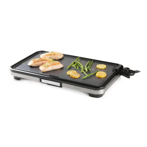plita electrica grill tip plancha xxl, domo, 55 x 30 cm, ideala pentru gatit sanatos, fara ulei si grasimi, carne de porc, somon, sparanghel si cartofi pe plita