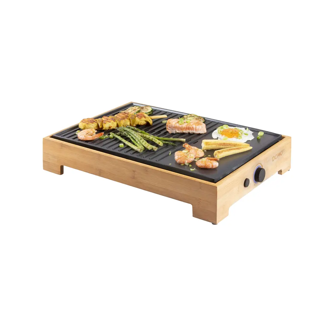 plita electrica grill tip plancha bamboo, domo, 42 x 28 cm, ideala pentru gatit sanatos, suprafata dubla neteda/striata