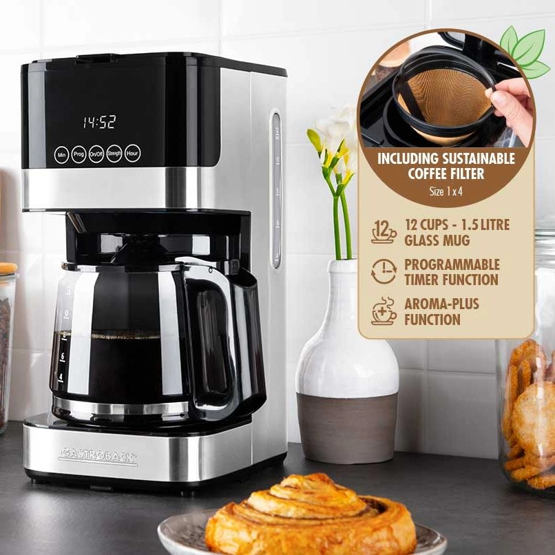 42701 cafetiera programabila gastroback negru, cu carafa din sticla