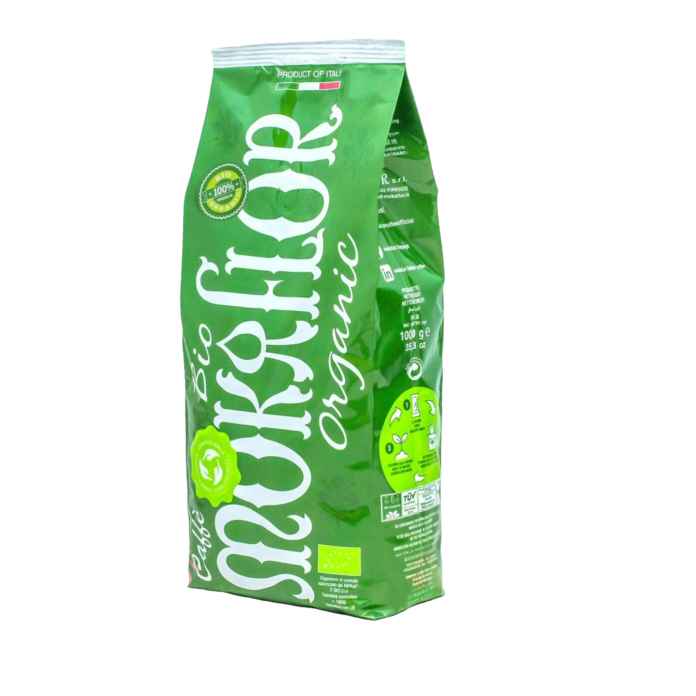 Cafea 100% Arabica boabe, bio, premium, organica, Mokaflor, 1 kg