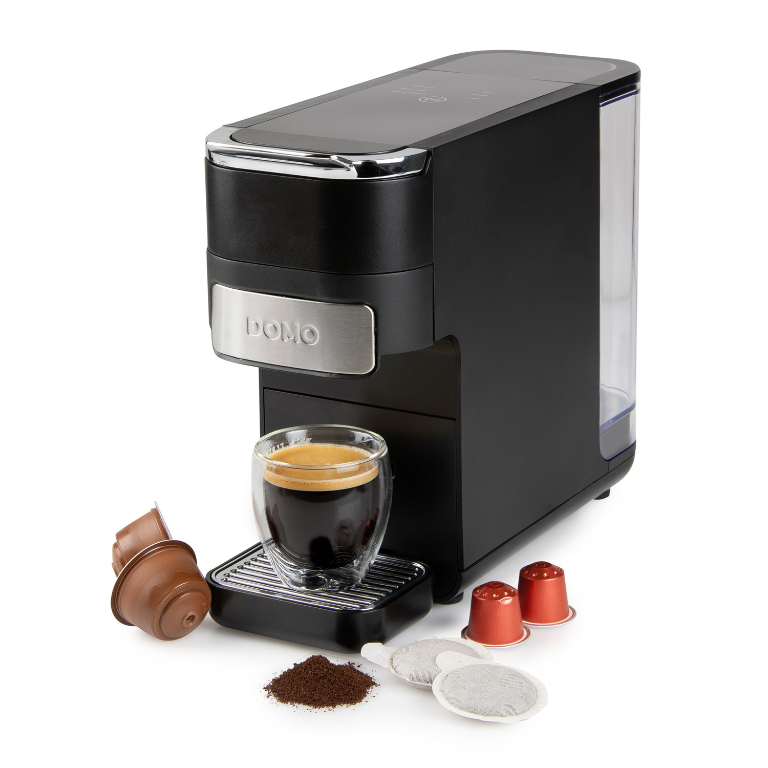 Espressor automat 4in1 DOMO, compatibil cu cafea macinata, ESE pods, Nespresso, Dolce Gusto