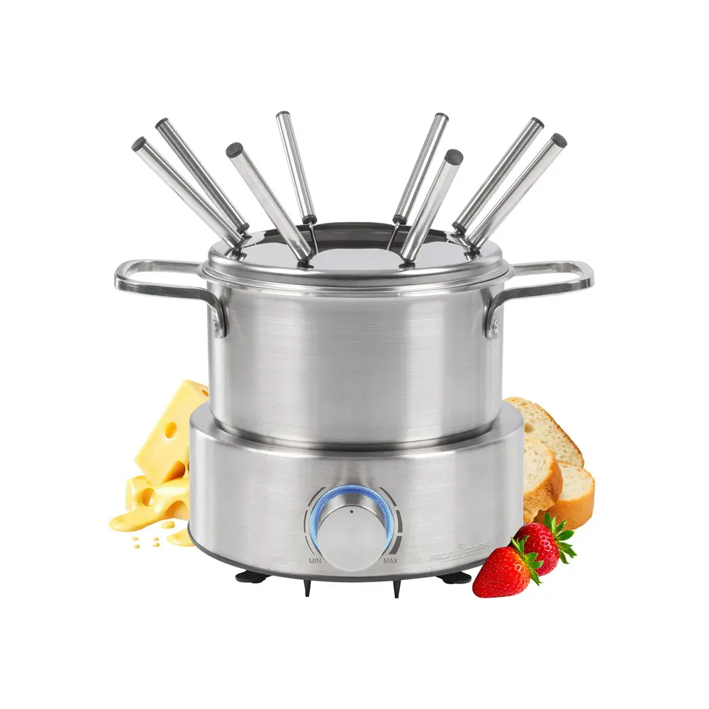 aparat fondue pentru 8 persoane proficook, 1.2 litri, cu 8 furculite incluse, ideal pentru ulei, branzeturi, ciocolata