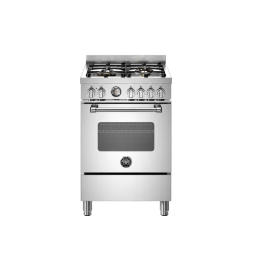 Aragaz premium cu plita pe gaz si cuptor electric Bertazzoni, colectie Master, 60 cm, 4 arzatoare, capacitate 69 litri, 11 moduri de gatire, temperatura reglabila, termometru cu sonda integrat, usa cu inchidere soft-close, inox