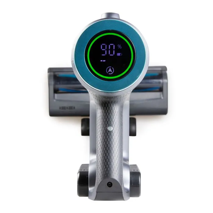 aspirator multifunctional 2in1, domo, fara sac si fara fir, functie de aspirator de mana, cu panou de control digital si afisaj baterie, turcoaz