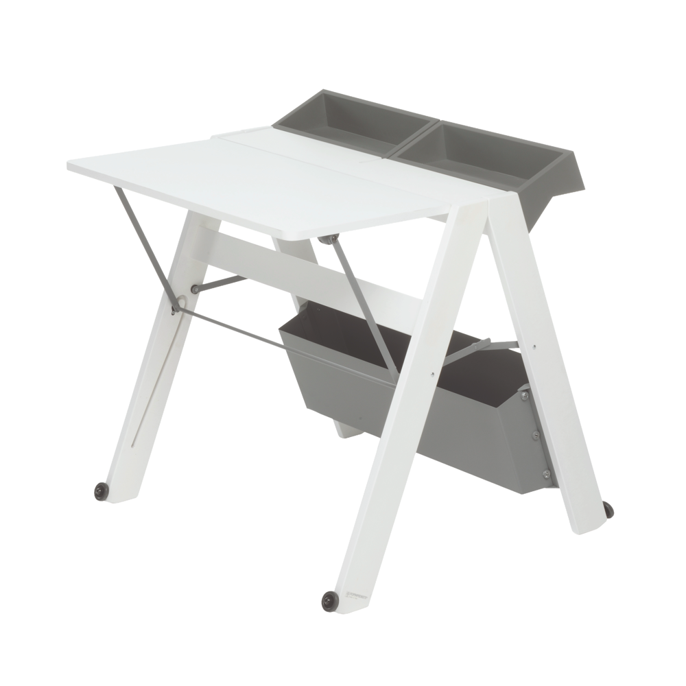 birou din lemn masiv mobil 2in1 foppapedretti, allieva, consola din lemn, pliabil, roti pentru transport facil, design practic si elegant, compact, ideal depozitare laptop, carti, obiecte de papetarie, alb