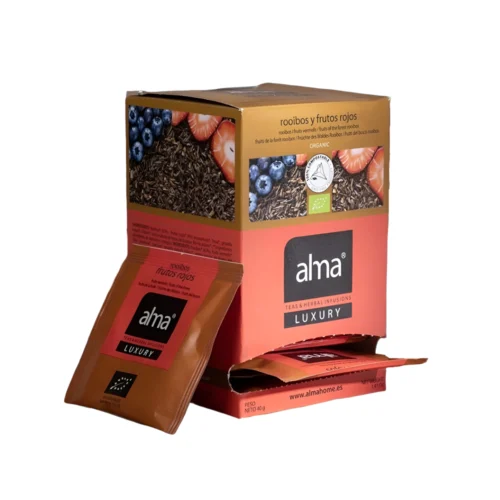 ceai bio 20 plicuri, alma teas, luxury, rooibos and red fruits, fara cofeina, gust revigorant