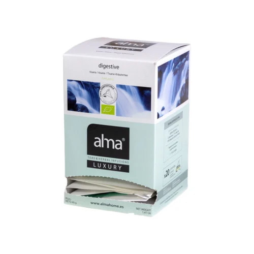 Ceai bio 20 plicuri Alma Teas, Luxury, Digestiv, provenit din culturi 100% organice, surse sustenabile, faciliteaza digestia, reduce spasmele si disconfortul abdominal, elimina balonarea, gust echilibrat, 40 g