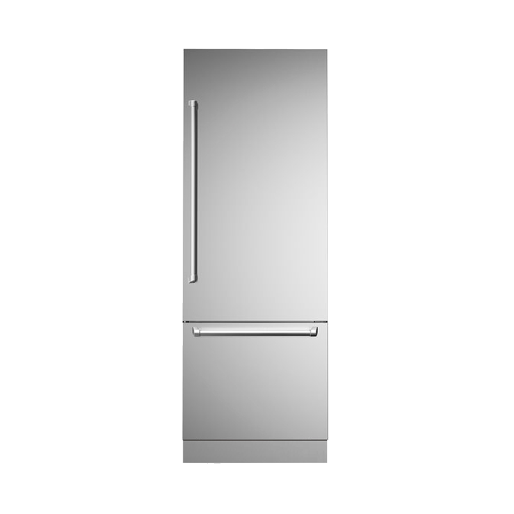 Combina frigorifica premium incorporabila Total No Frost Bertazzoni, 449 litri, colectie Master, congelator 126 litri, dispenser apa/gheata, 3 rafturi, 3 compartimente pe usa, temperatura reglabila, panou control tactil, iluminare LED, functie Eco, functie Vacanta, racire rapida, inox