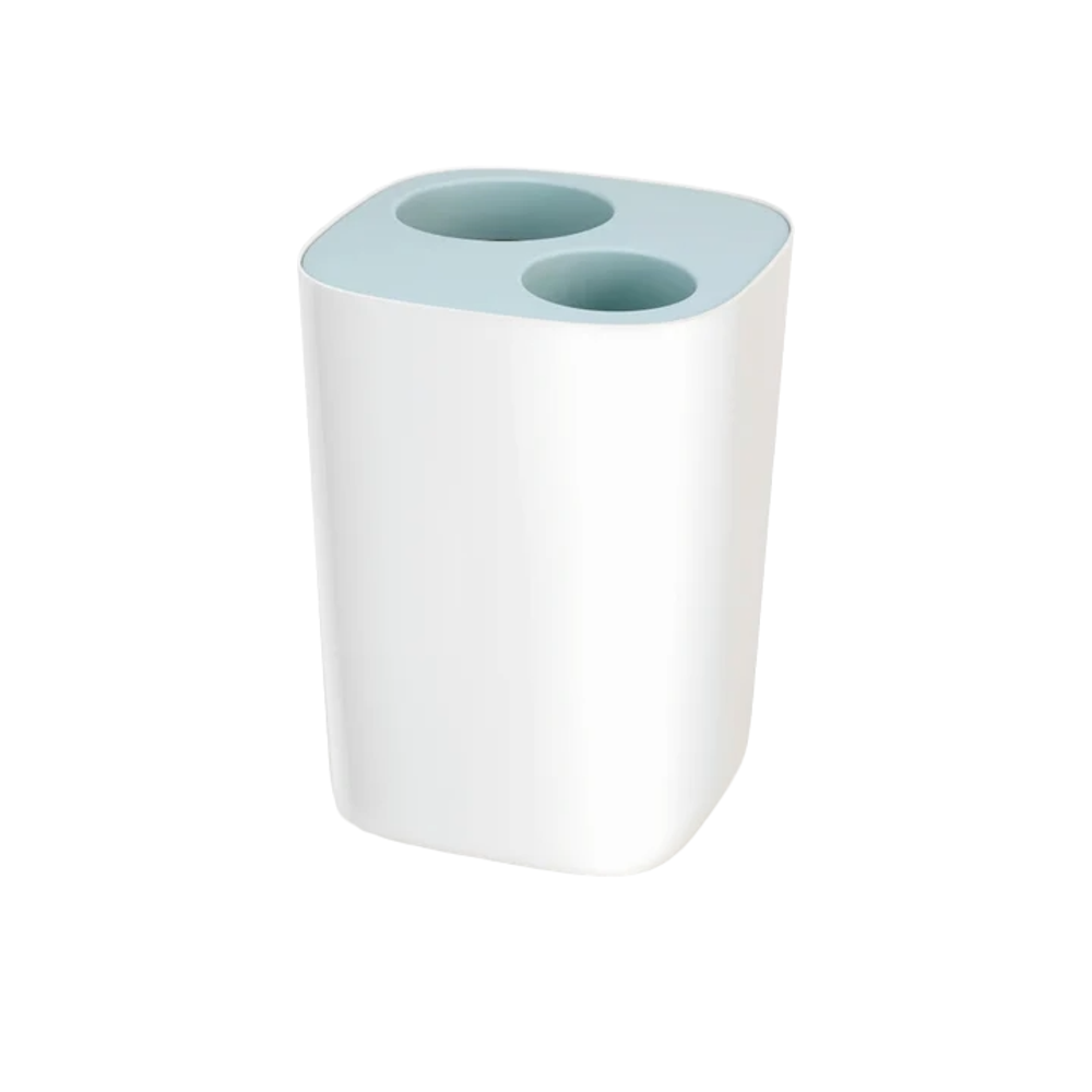 cos de gunoi joseph joseph, split, capacitate 8 litri, ideal pentru baie, 1 compartiment detasabil, 2 zone depozitare deseuri, deschidere facila, design compact, potrivit pentru colectare selectiva, bleu
