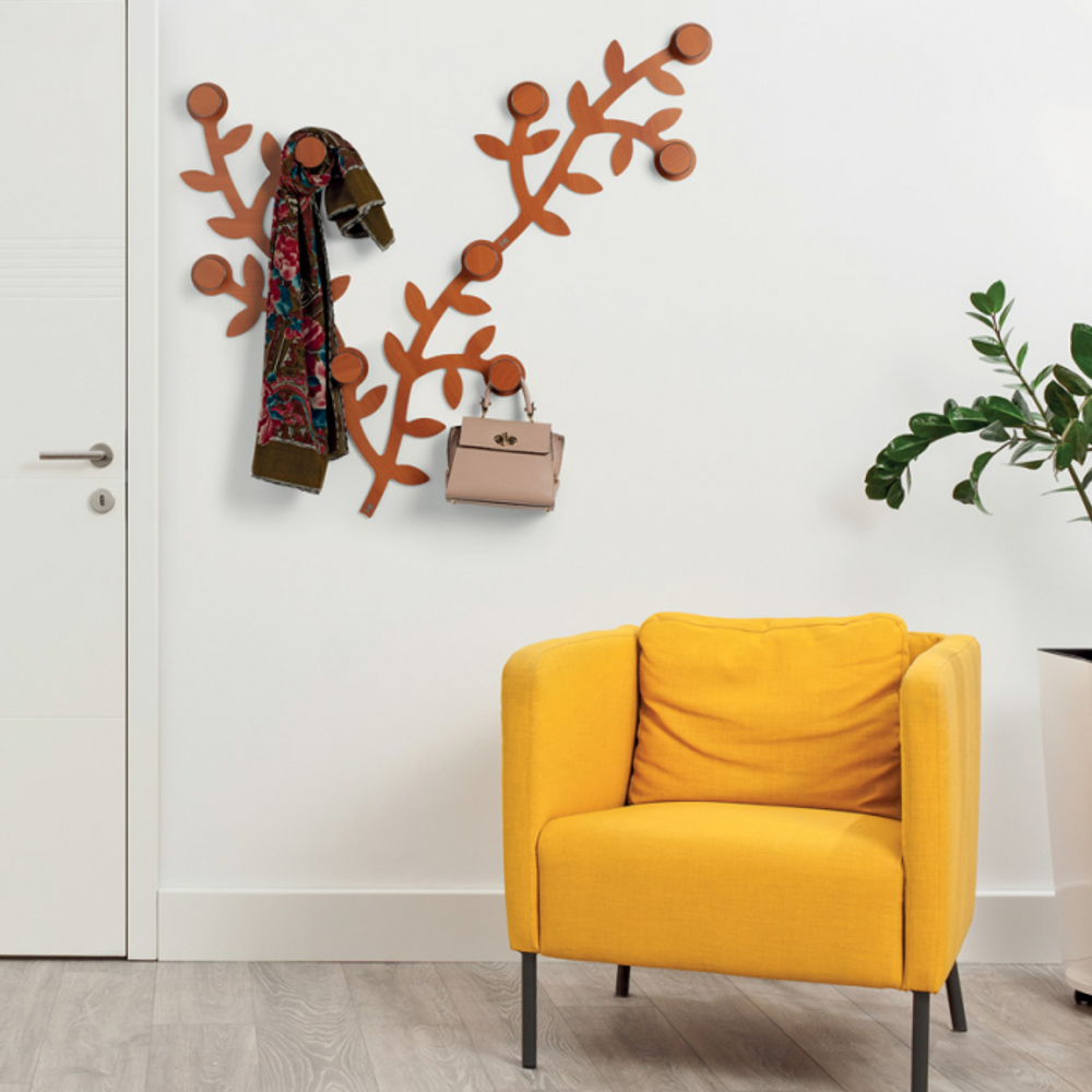 cuier de perete foppapedretti, appendialbero, 3 agatatoare, design practic si elegant, compact, ideal depozitare geci, paltoane, genti, unitate modulara, lemn cires, agatat pe perete