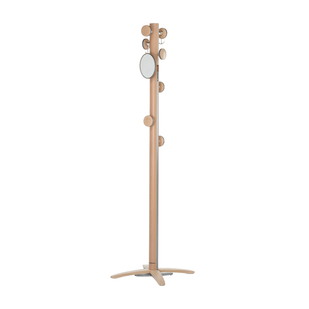 cuier pentru haine foppapedretti, espansiva lux, structura din lemn masiv de fag, bara laterala pliabila pentru umerase, 9 agatatoare, design practic si elegant, compact, ideal pentru depozitare geci si paltoane, include oglinda, lemn natur