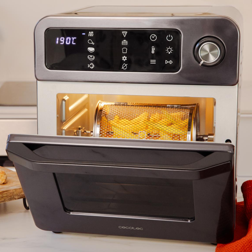 cuptor electric cu convectie, cecotec, bake and fry, cu capacitate de 15 litri si 10 programe prestabilite, in bucatarie, folosit pentru a praji cartofi