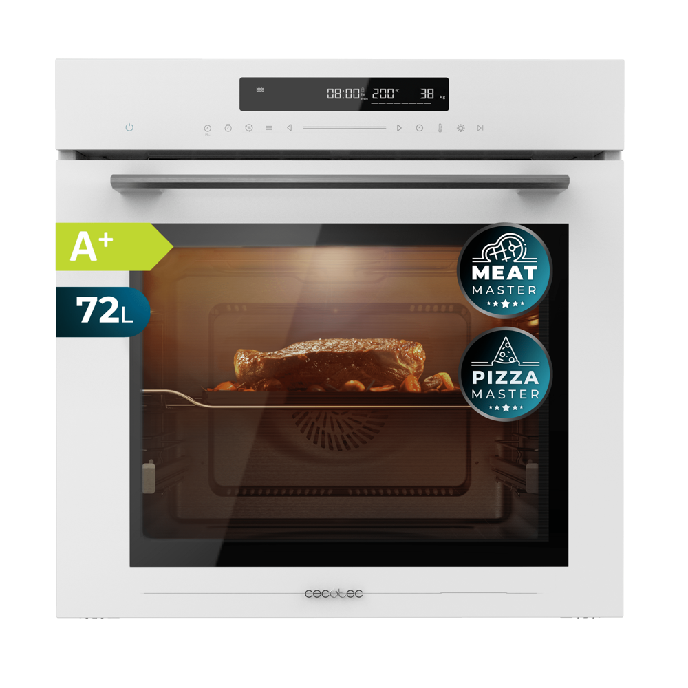 cuptor incorporabil multifunctional, cecotec, bolero hexa glass, cu capacitate de 72 litri si clasa energetica A+, alb