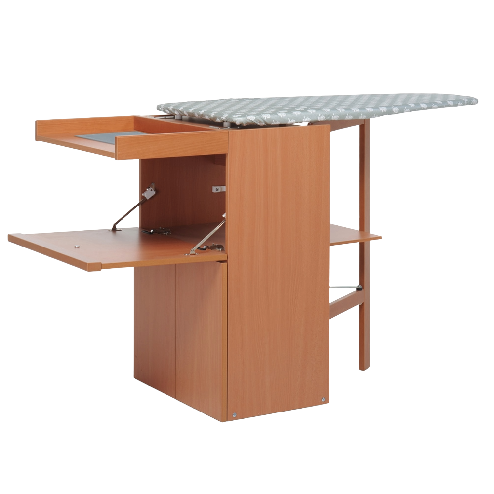 dulap cu masa de calcat foppapedretti, lostiro, 149x55 cm, pliabil, structura din lemn masiv de fag, rafturi pentru depozitare haine, material bumbac termorezistent, lemn cires