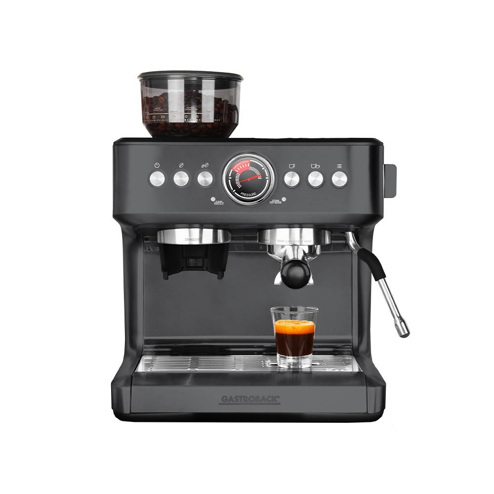 espressor semiautomat cu rasnita Gastroback, Advanced Urban Duo, ideal pentru toate specialitatile de cafea, 15 bar, 30 trepte de macinare, sistem de incalzire thermo-block, functie spuma lapte, accesorii incluse, negru mat