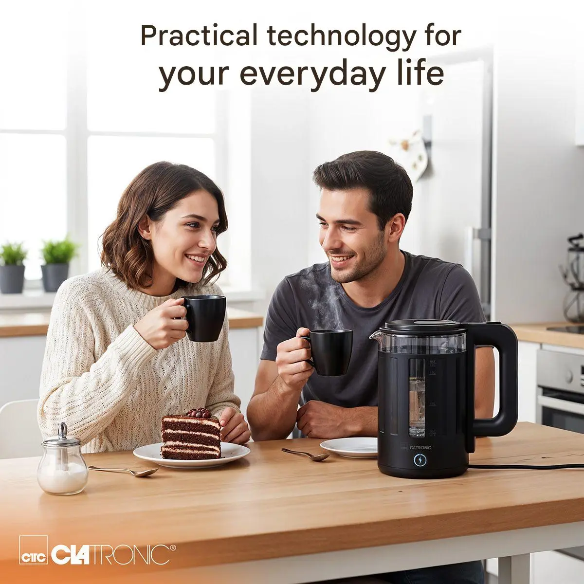 Fierbator de apa Clatronic, Glass Kettle, 1.7 litri, sticla termorezistenta, baza statie rotativa