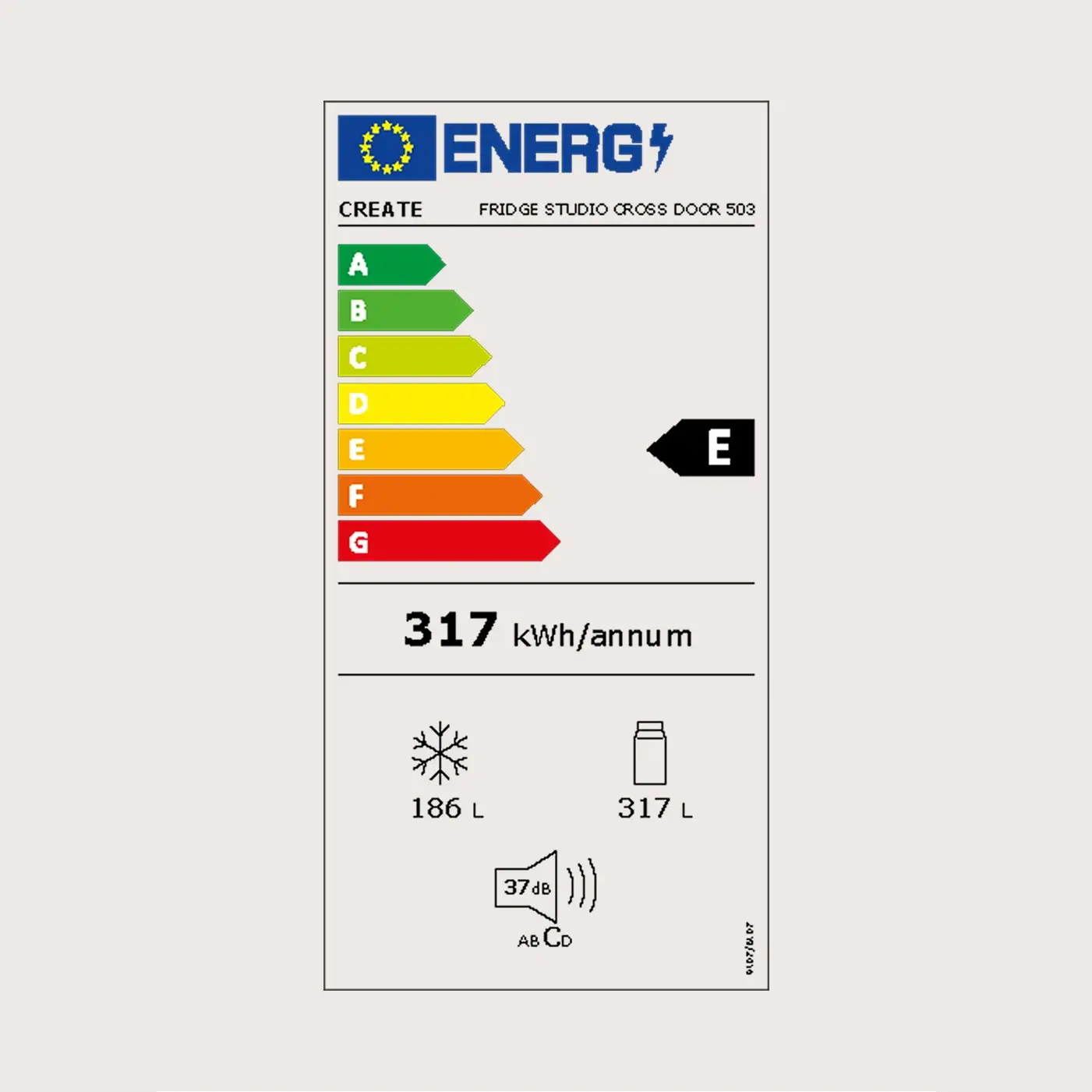 eticheta energetica frigider side by side create, capacitate 503 litri, 177 cm, tehnlogie inverter, semi incorporabil, negru