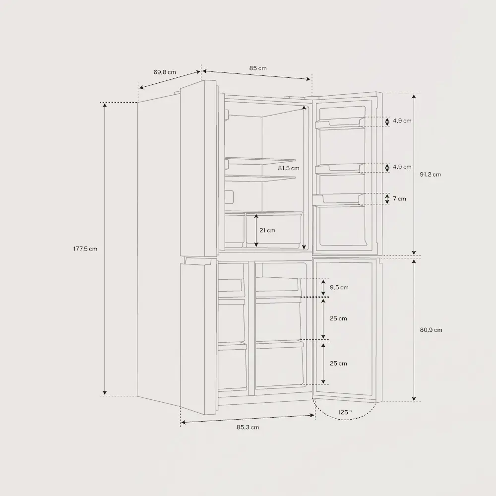 dimensiuni frigider side by side create, capacitate 503 litri, 177 cm, tehnlogie inverter, semi incorporabil, negru
