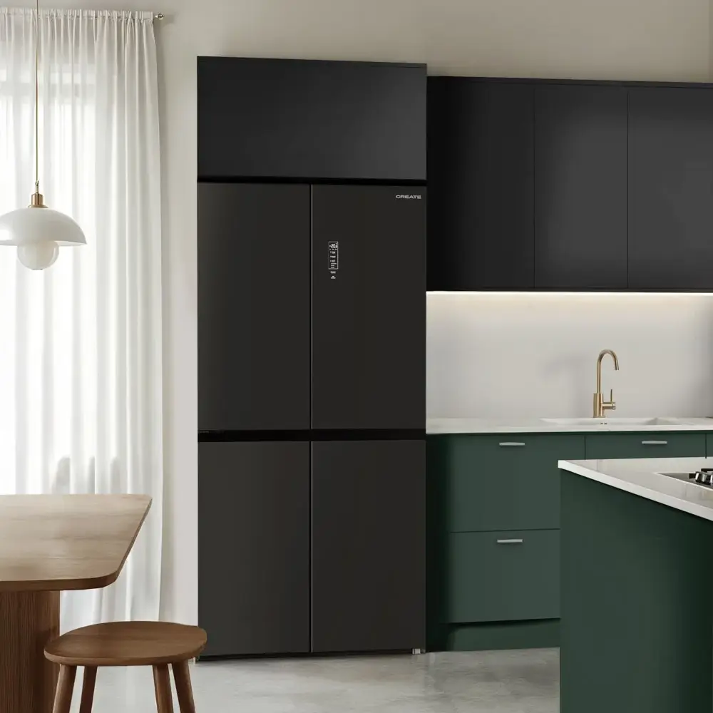 frigider side by side create, capacitate 503 litri, 177 cm, tehnlogie inverter, partial incorporabil, negru