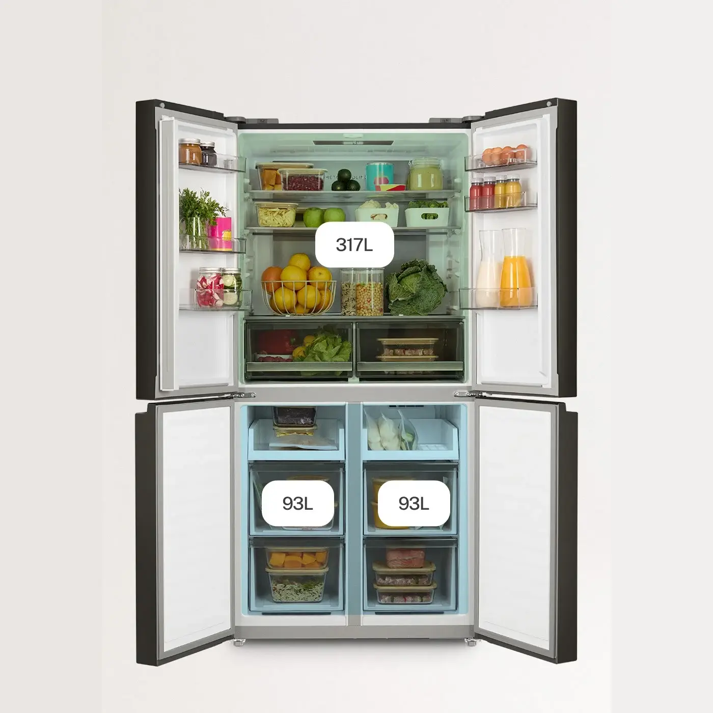 frigider side by side create, capacitate 503 litri, 177 cm, tehnlogie inverter, semi incorporabil, spatios si compartimentat, inox