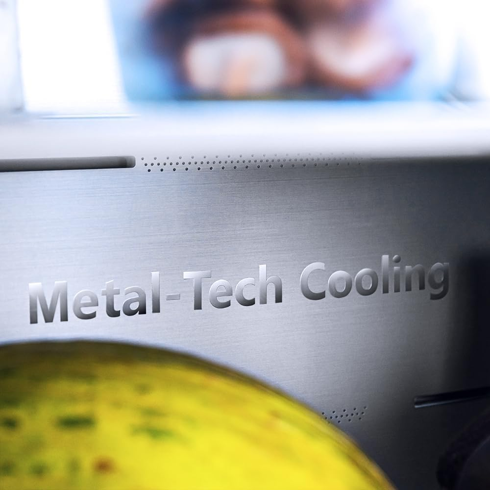 frigider side by side french door, cu capacitate de 510 litri, cu motor inverter, sistem total no frost si tehnologie metal tech, inox