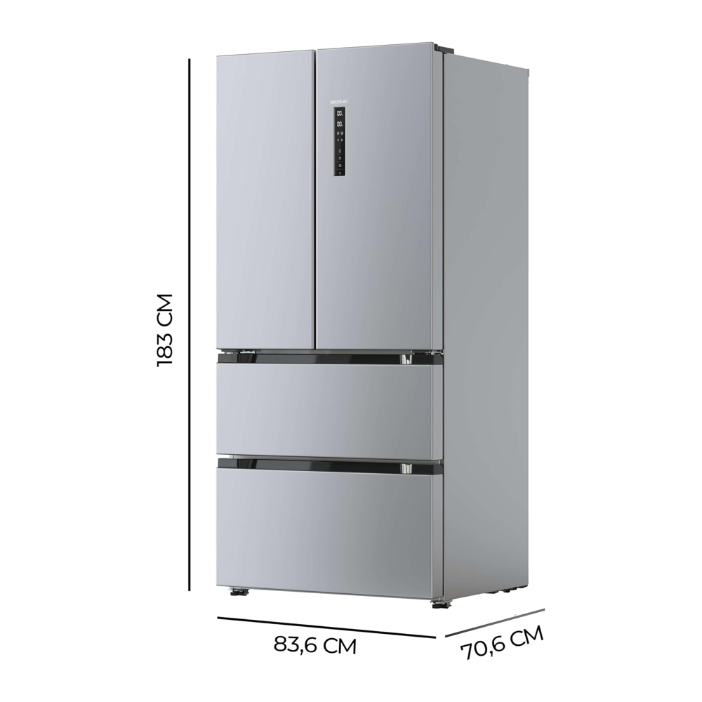 dimensiuni frigider side by side french door, cu capacitate de 510 litri, cu motor inverter si sistem total no frost, inox
