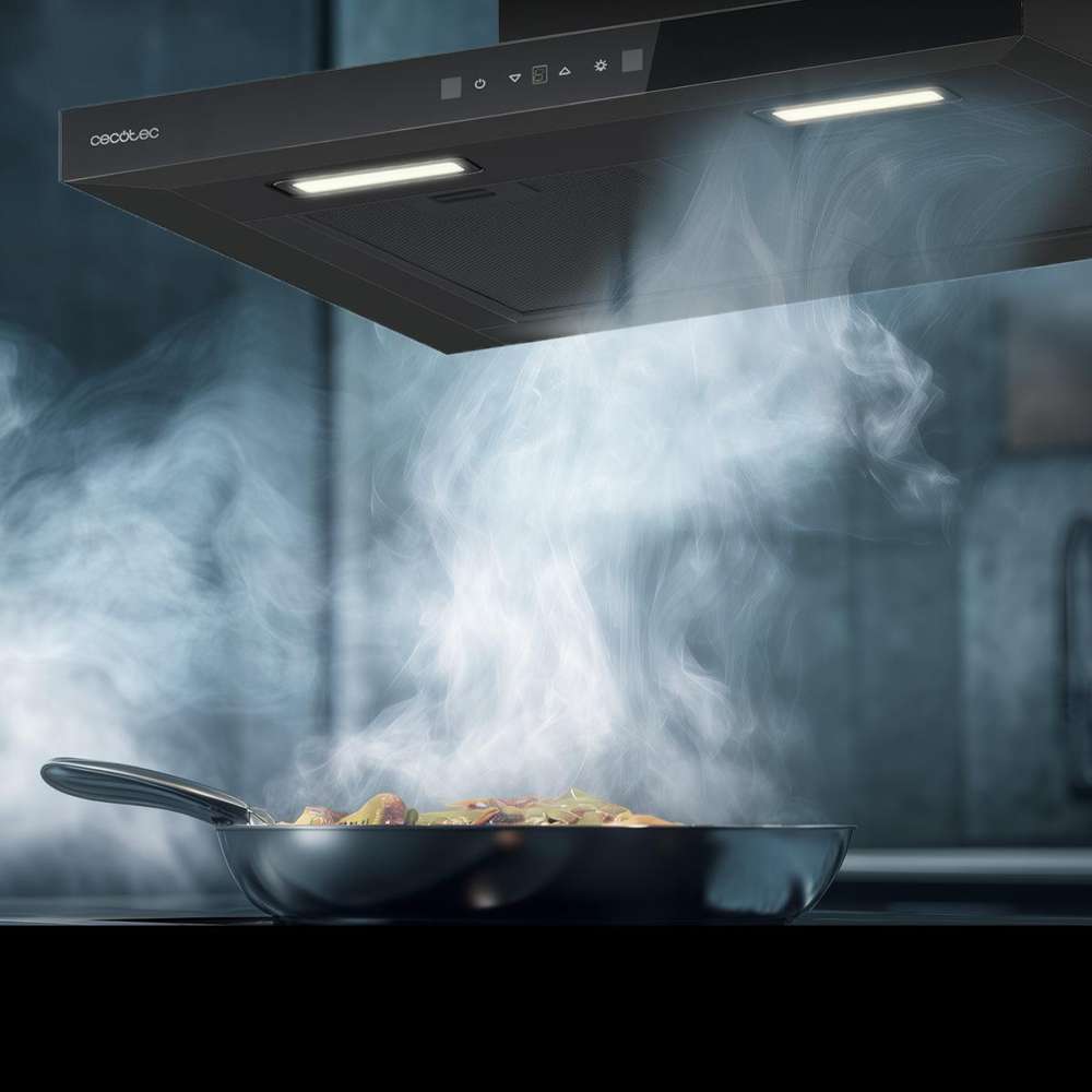 hota de perete, cecotec, cu latime 60 cm si debit maxim 413.3 m³/h, clasa A++, instalata in bucatarie, negru