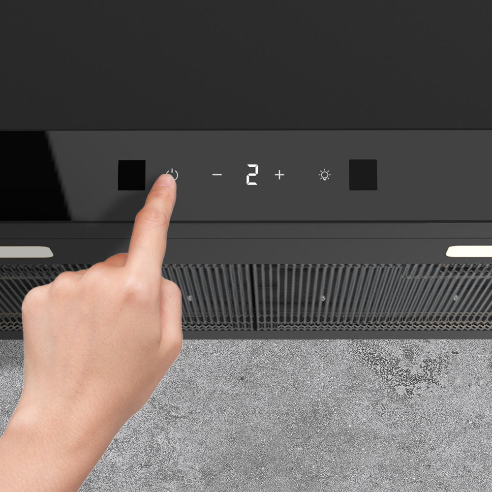 hota de perete, cecotec, cu latime 60 cm si debit maxim 413.3 m³/h, clasa A++, cu panou de control tactil/prin gesturi, negru
